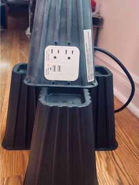 Black 8” Bed  Risers with Built-in Outlet/USB Module perfect for College